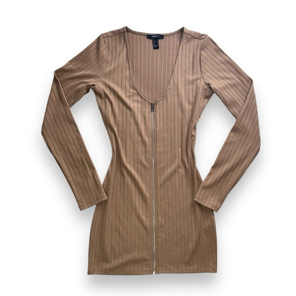 Forever 21 Dresses & Skirts - BROWN LONG-SLEEVE FRONT ZIPPER KNIT DRESS · SIZE M · NWT